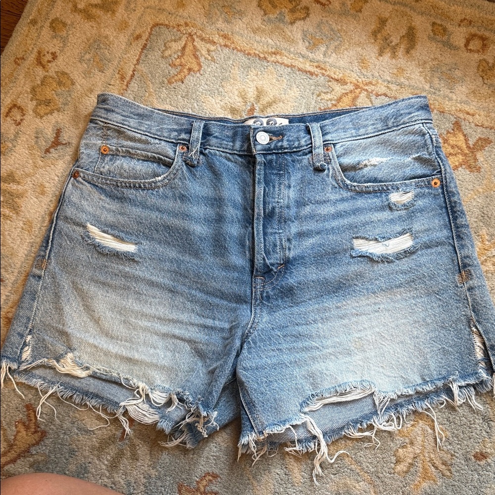 Free People Blue Distressed Jean Shorts